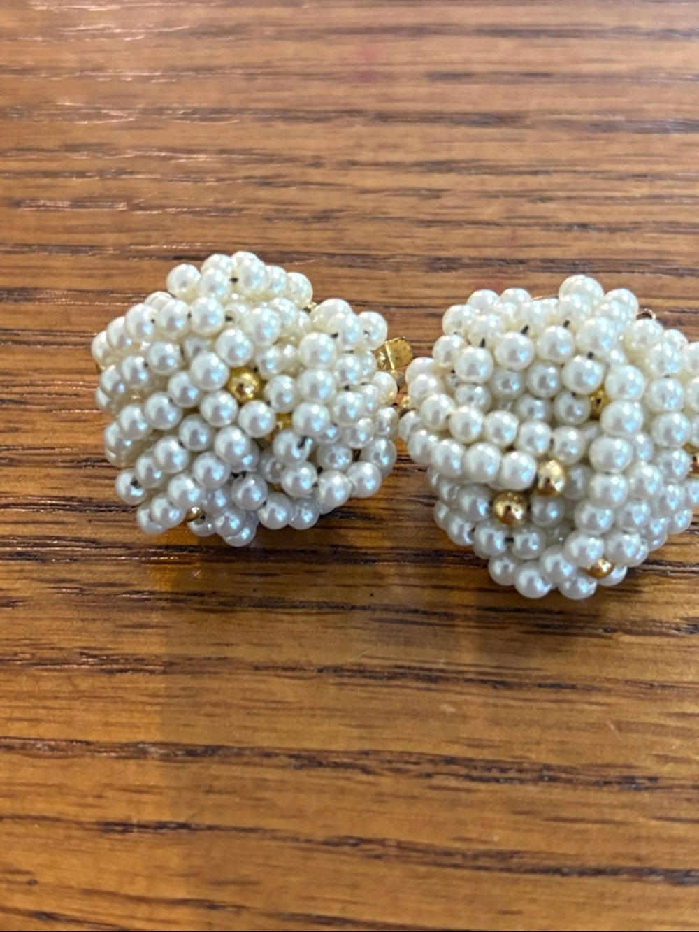 Vintage Cream Cluster Faux Pearl Button Clip On Earrings - Vintage